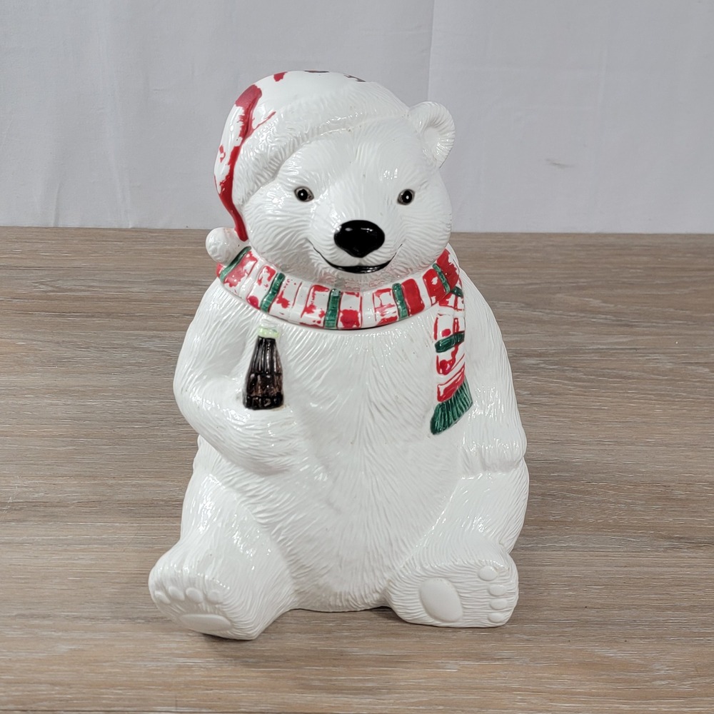 Vintage 1996 Coca-Cola Polar Bear Cookie Jar Christmas Authorized Collection